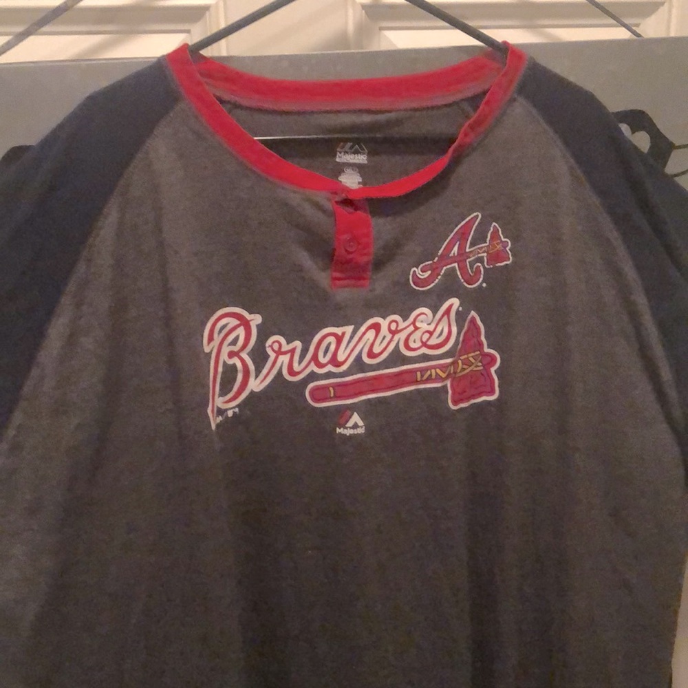 4xlt Atlanta Braves red, blue and grey long sleeve shirt